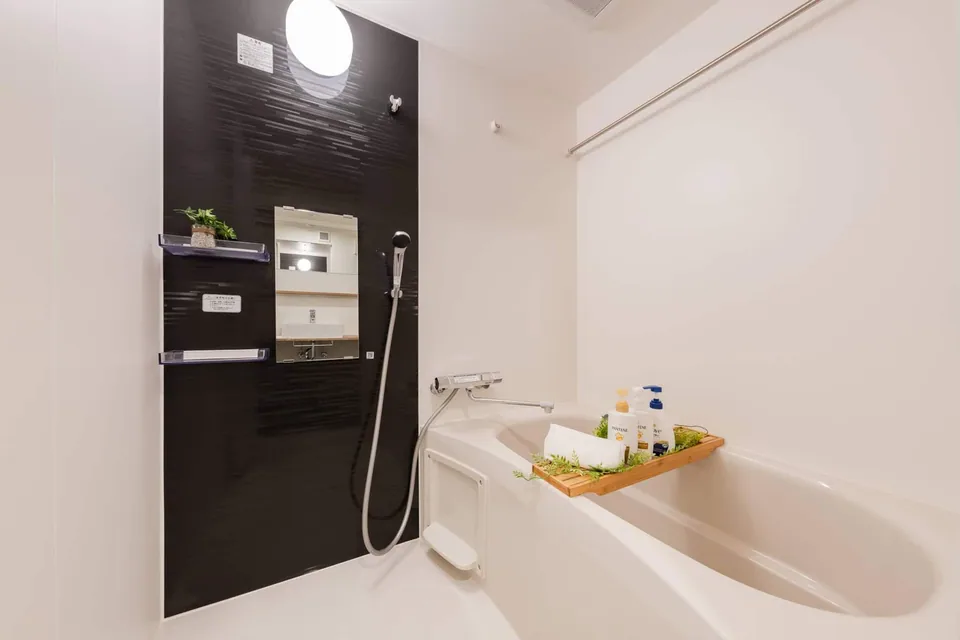 The bathroom with a bathtub shown in the SB01 photo tour
