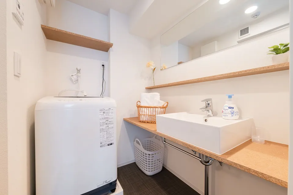 The washbasin and washing machine in SB02