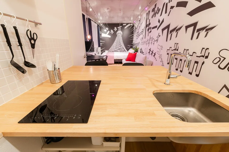 The view into the living area from the kitchen counter in SB11