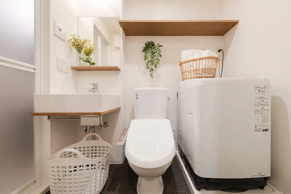 The washroom and laundry area shown in the SB3A photo tour